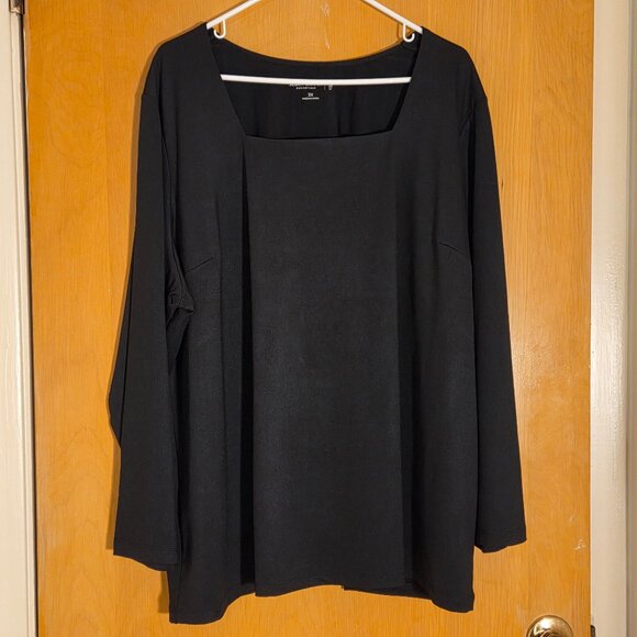 Susan Graver Essentials Liquid Knit Pullover Tunic Top Size 3X Square Neck Black - Picture 1 of 8